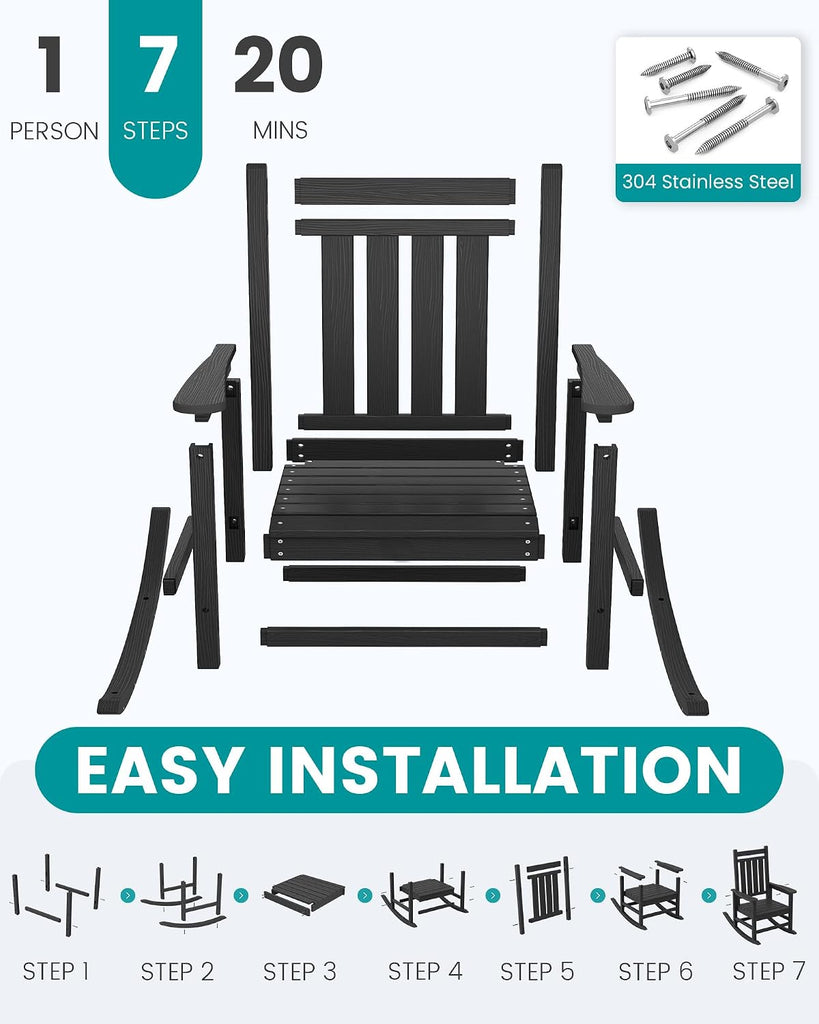 Outdoor Rocking Chair Set of 2, HDPE Rocking Chairs for Adult, Black