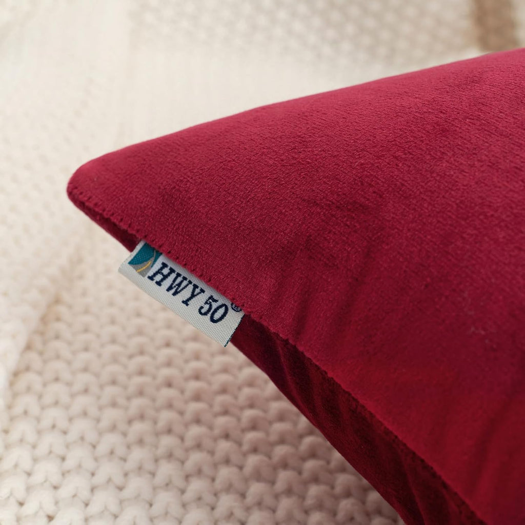 Burgundy Red Velvet Throw Pillow Covers 18x18 Inch, Pack of 2 Soft Cozy Solid Decorative Luxury Cushion Cases
