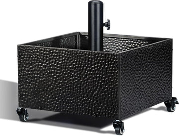 Heavy-Duty Metal Umbrella Base Stand with Wheels, 150lb Capacity Portable Fillable Planter - Black - S5NQ