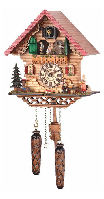 Quartz Cuckoo Clock Black Forest House with Music, Turning Dancers TU 474 QMT HZZG