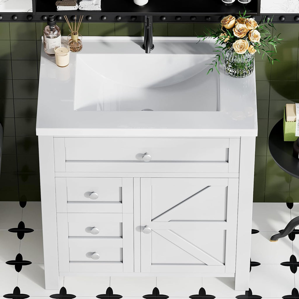 30'' Bathroom Vanity with Single Sink Combo, Freestanding Modern Bathroom Sink Cabinet