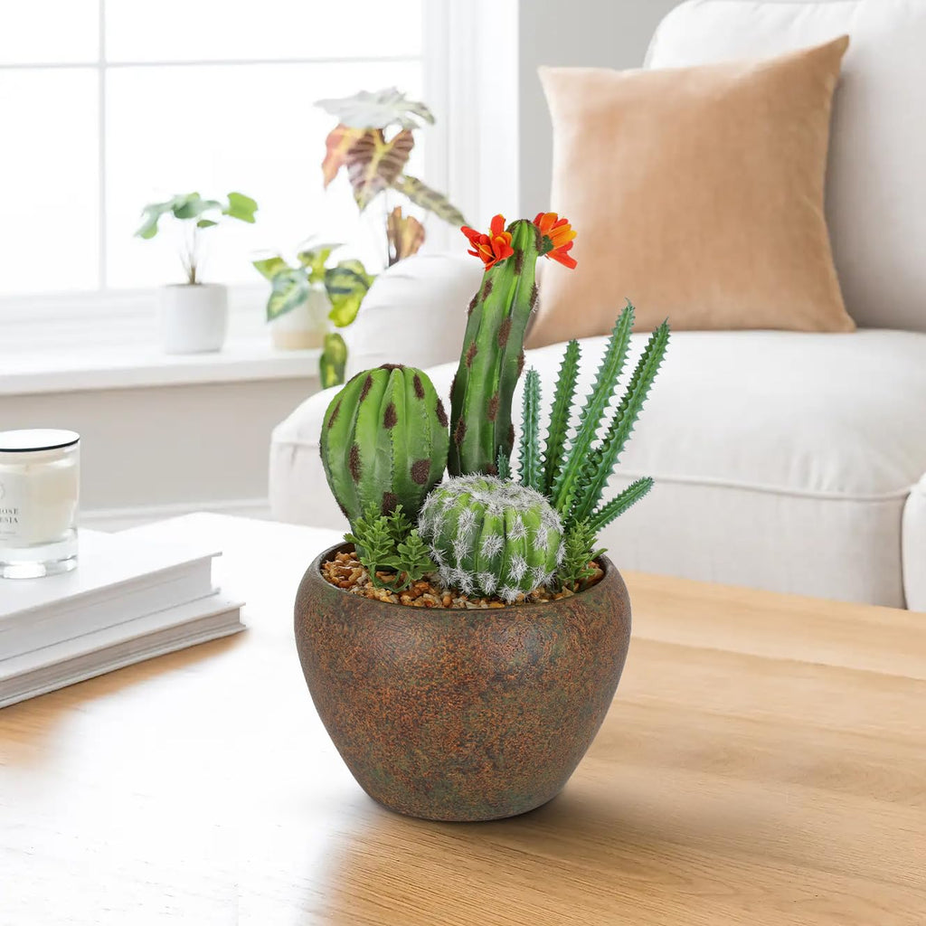 Assorted Artificial Cactus Plants Indoor - 5.9" Small Faux Succulent Cacti Plants in Pots Mini Fake Flowering Cactus