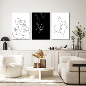 Couples Wall Decor Minimalist Line Wall Art Abstract Love Painting Black and White Line Drawing Art Hug Kiss Holding
