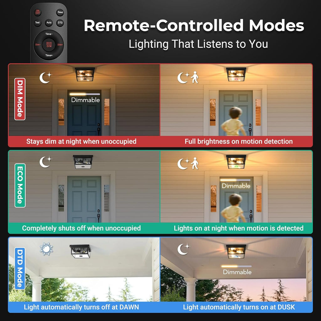 Motion Sensor Outdoor Ceiling Light with Remote Control