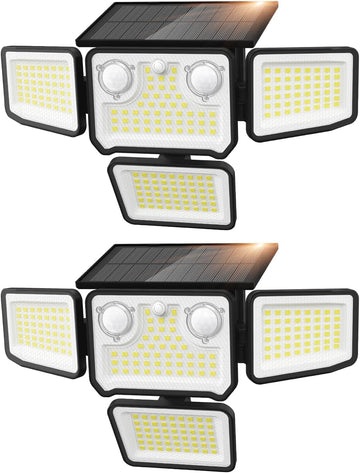 4500LM Solar Lights Outdoor Waterproof, 254 LED Solar Flood Lights Outdoor with 2 Motion Sensor, 4 Heads Security