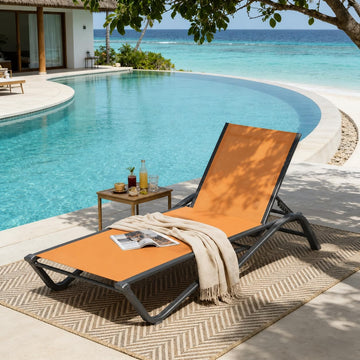 Adjustable Patio Chaise Lounge Chair, Outdoor Pool Lounger & Tanning, All-Weather Textilene Sun Bed, Rust-Proof