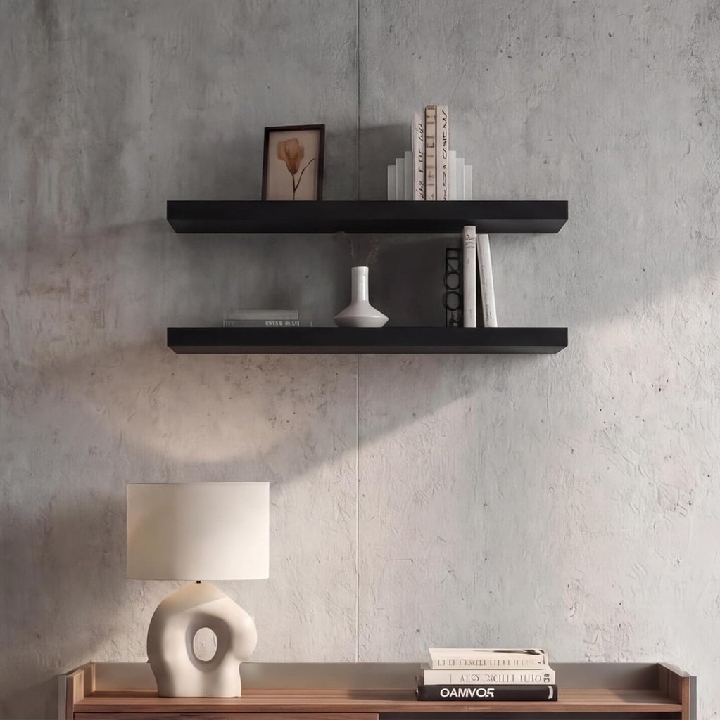 Ecco 31.5 inch Floating Shelves Set of 2 with Hidden Brackets, Modern Wall Mounted Display Shelves (Wengue)