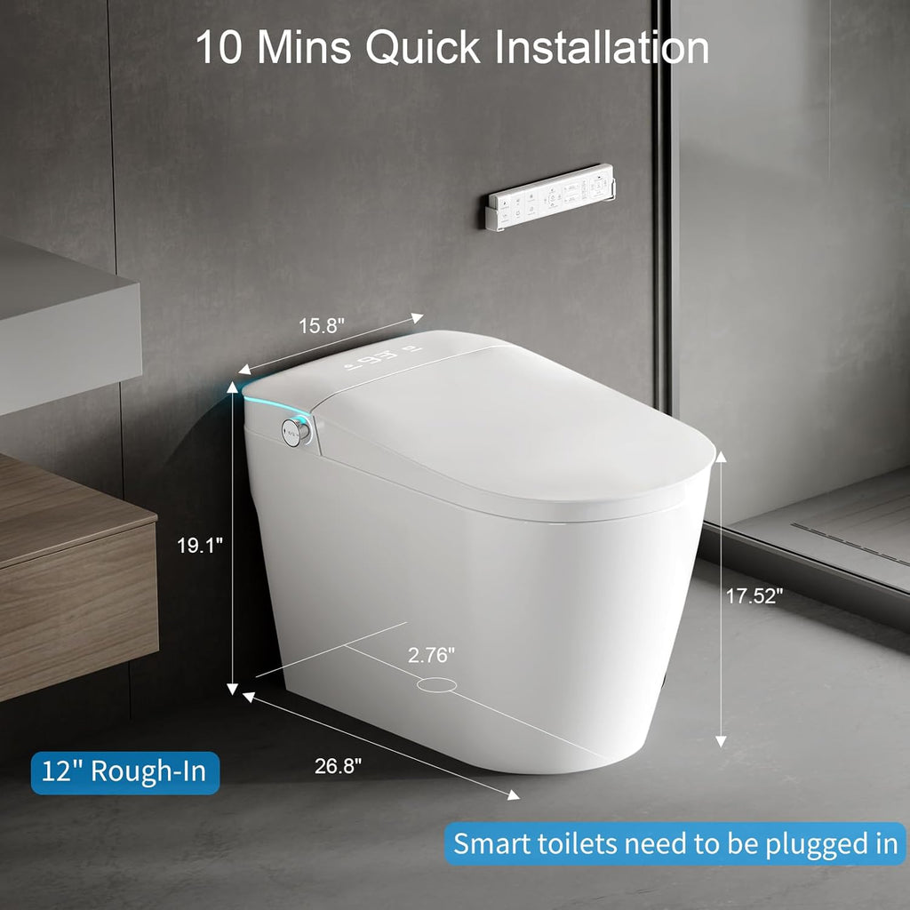 Smart Toilet with Bidet Built in, Bidet Toilet with Heated Seat and Night Light, One Piece Toilet for Bathroom