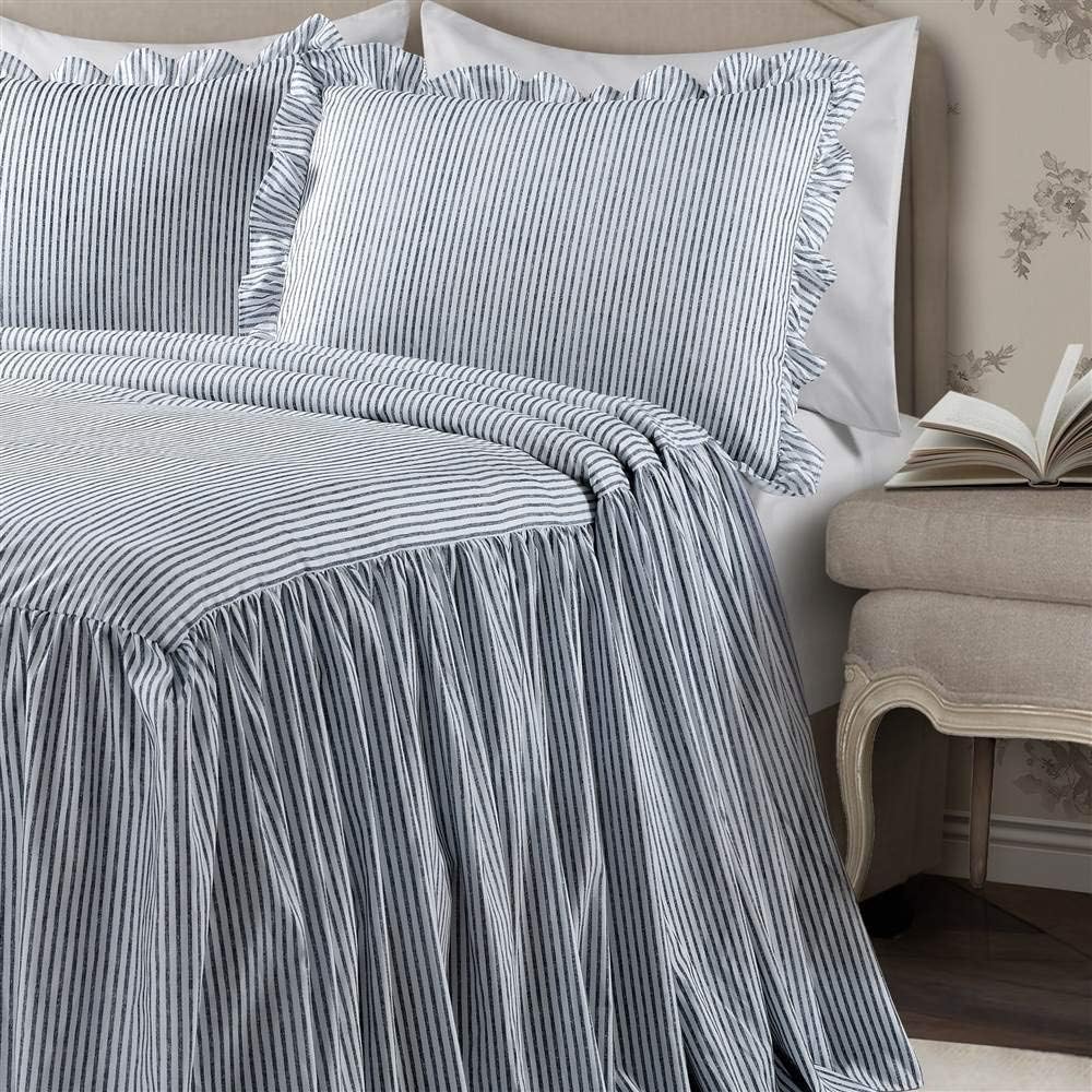 Ticking Stripe Bedspread Full 3 Piece Set Navy - Ruffle Bedding Set Full Bedspreads - Kids Bedding - Farmhouse &
