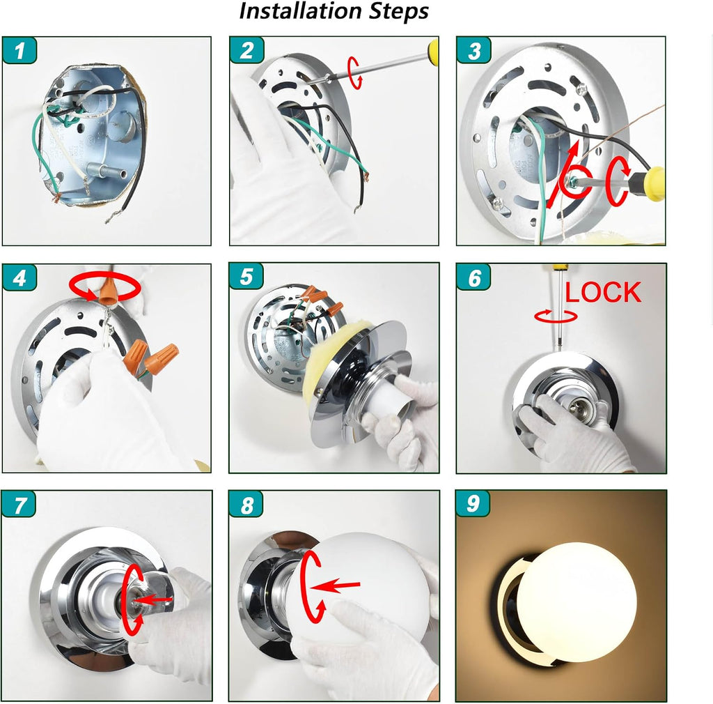 Chrome Wall Sconces, 1 Light Modern Globe Sconce, Wall Light Bathroom Living Room & Hallway Vanity Lighting, Ceiling