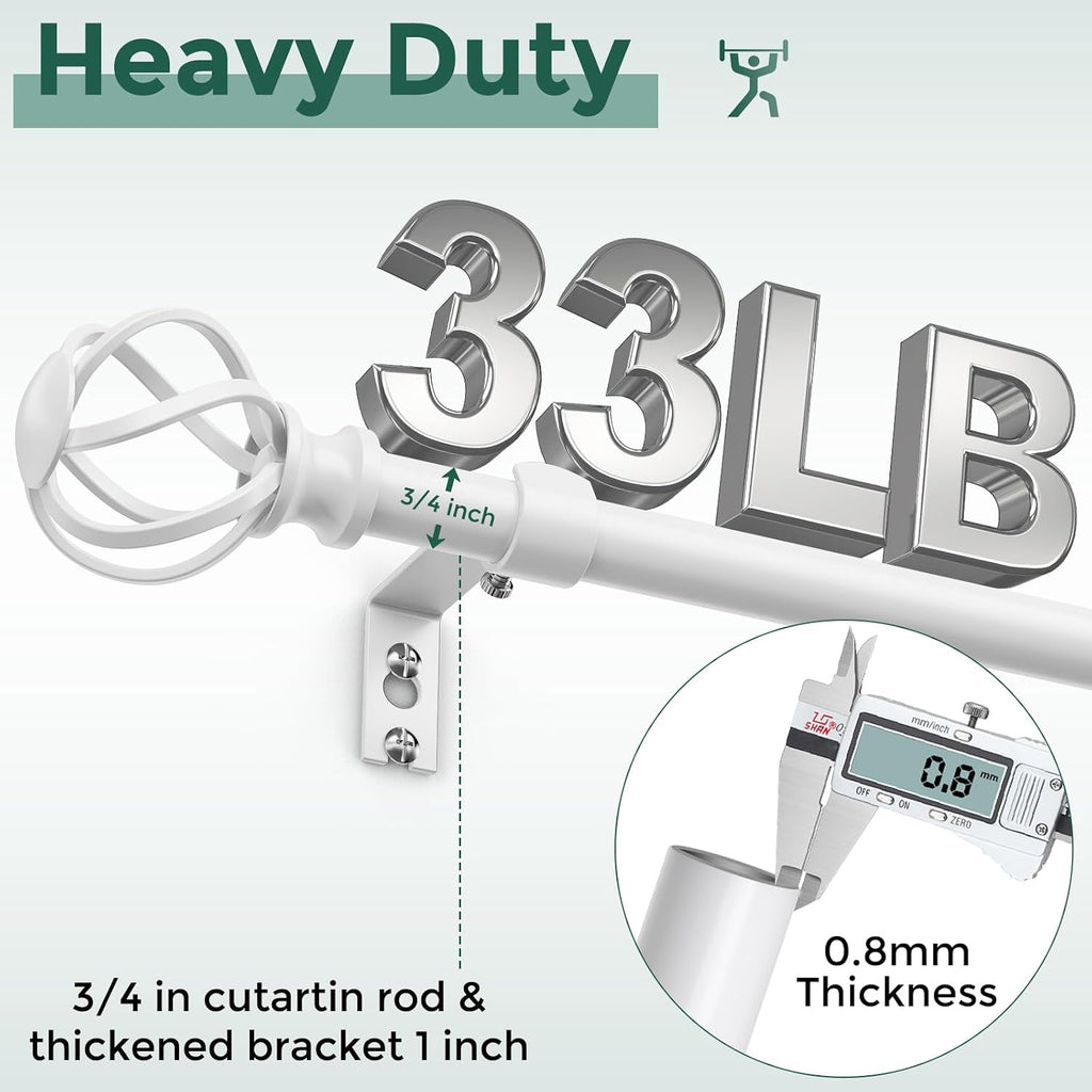 White Curtain Rod 36-120 Inch, Adjustable Curtain Rods for Windows