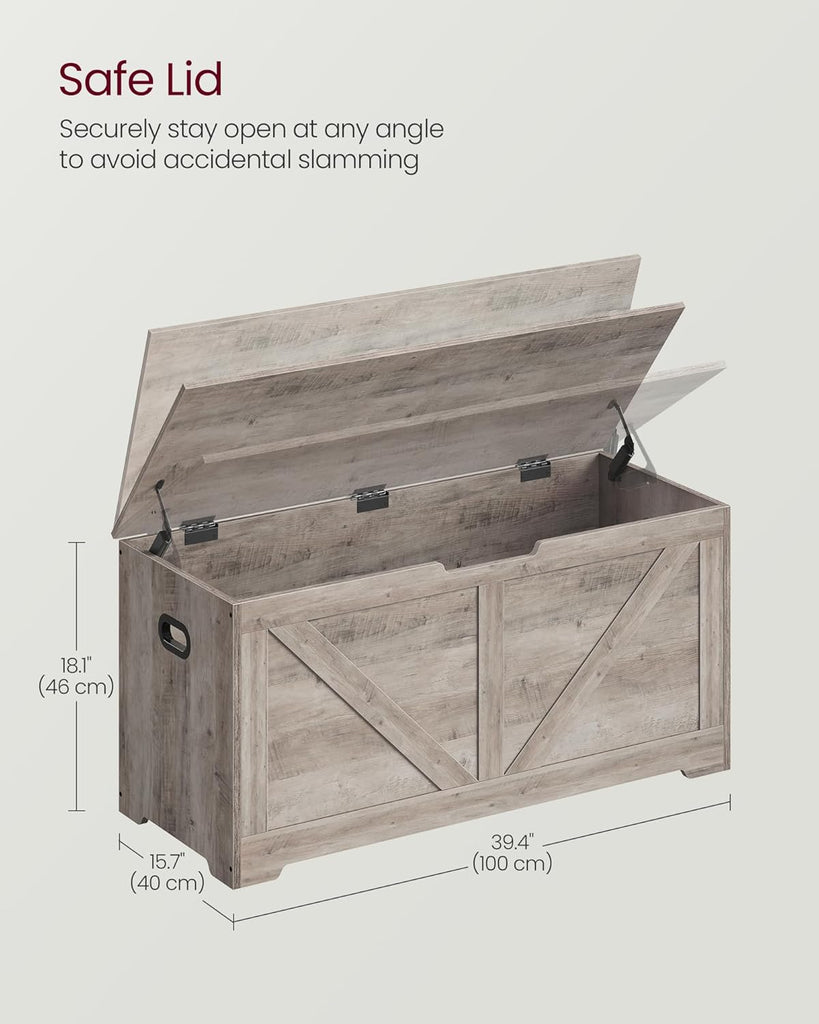 Storage Chest, Storage Trunk with 2 Safety Hinges, Storage Bench, Shoe Bench, Farmhouse Style, 15.7 x 39.4 x 18.1