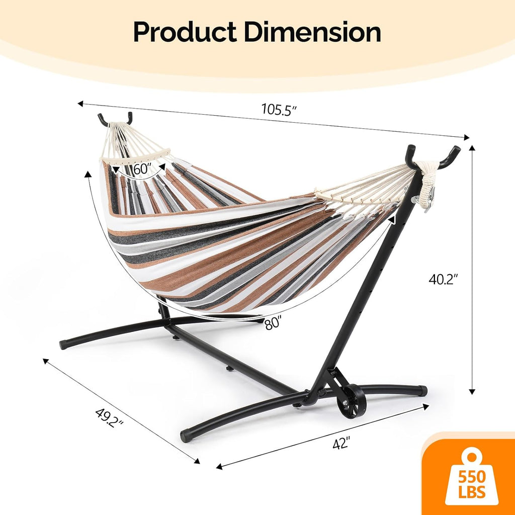 Heavy Duty 550 LBS Hammock with Stand w/Wheel, Easy to Move, Included with Portable Carrying Bag, Upgraded Hammock