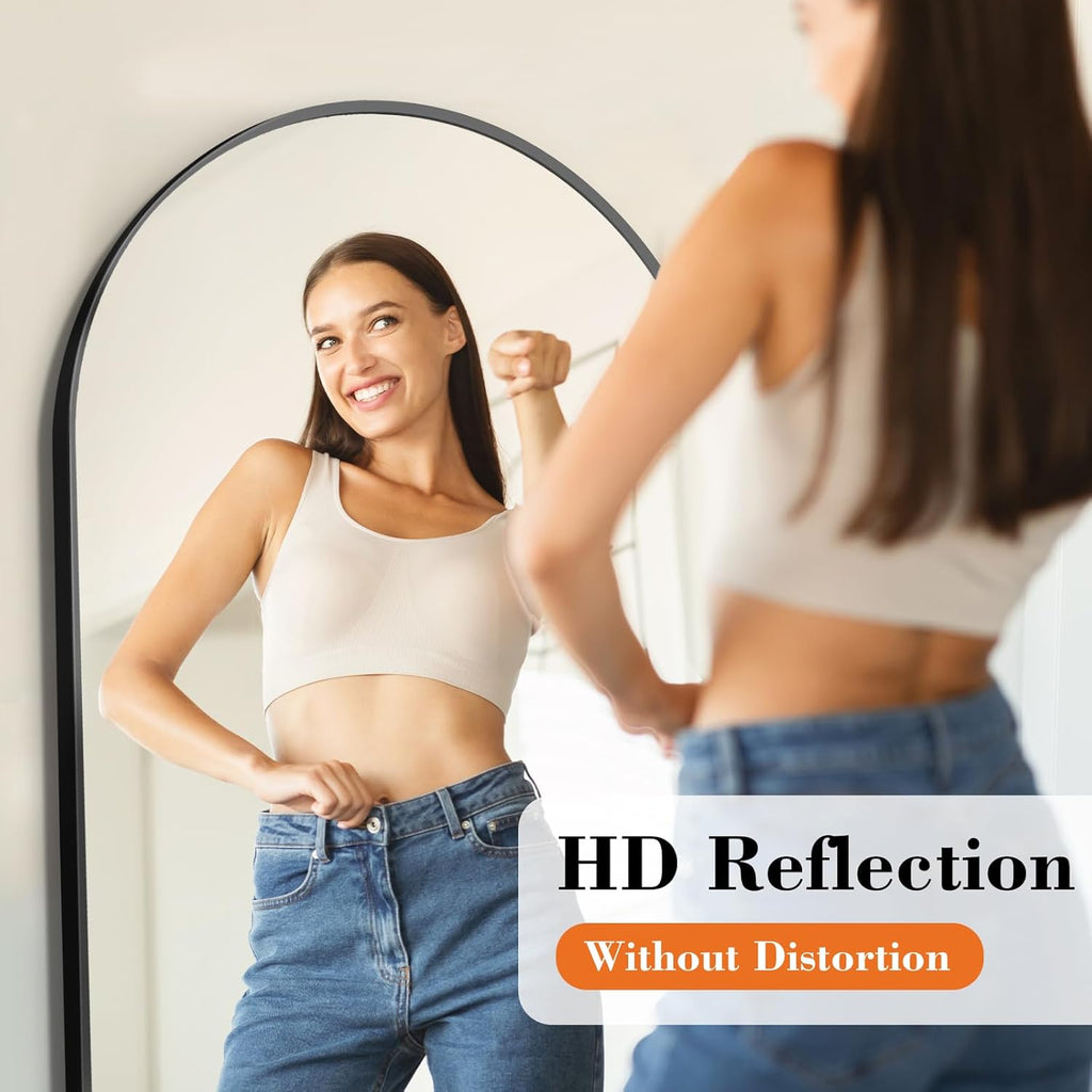 Arched Full Length Mirror with Stand 64"x21" Floor Standing Aluminum Frame Body Hanging Leaning Modern Simple Home