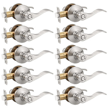 10 Pack Brushed Satin Nickel Door Lever Privacy Door Handles, Zinc Alloy Door Handle Interior, Keyless Lock