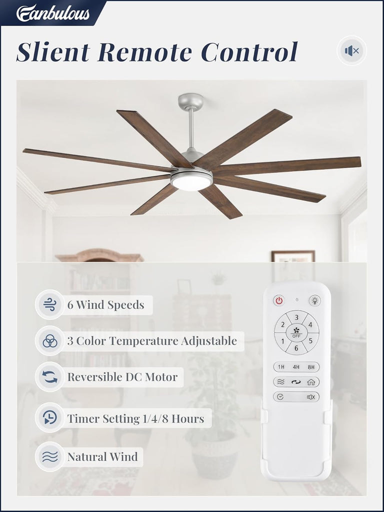 72" Ceiling Fan with LED Light and Remote - Silver Gray