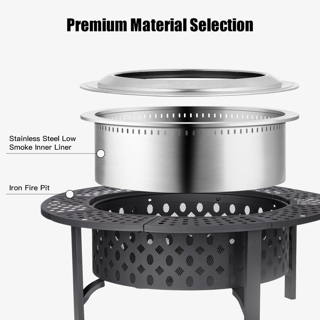 42 Inch Smokeless Fire Pit with 2 Grills, Large Firepits for Outside
