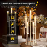 Gold Candelabra Centerpiece 4 Set 26.8'' Tall Candle Holder Centerpiece for Tables, 5 Arms Candlestick Holders with