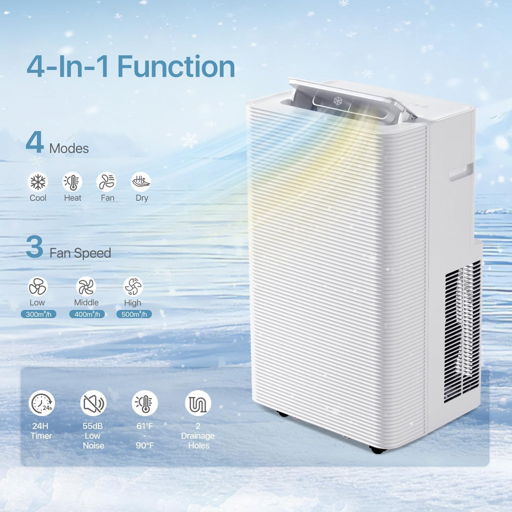 12000BTU Portable Air Conditioner with Heater, 5-in-1 Portable AC Unit with Cooling & Heating