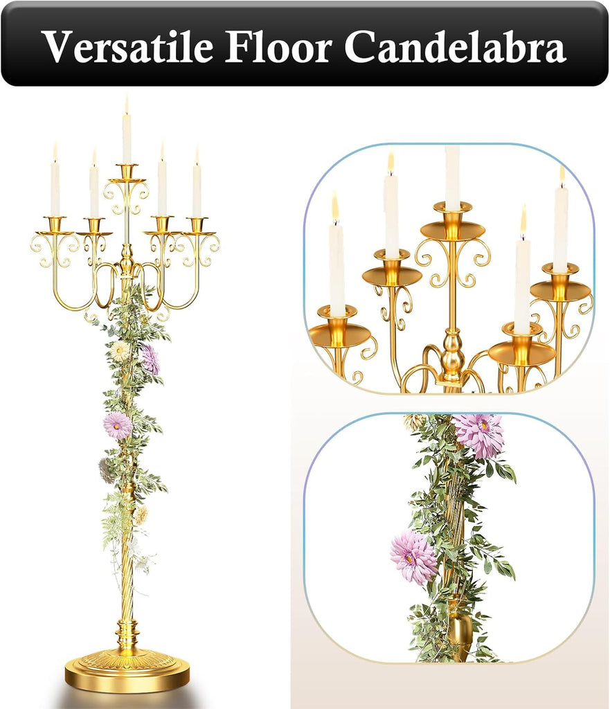 Floor Candelabra 50 Inch Gold Candlestick Holder 5 Arms Candle Holders Antique Flower Stand Centerpiece Decorative