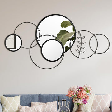 Wall Mirror Decorative 41.34'' x 17.72'' Round Modern Metal Wall Mirrors Set Circle Plates Overlapping Decorations