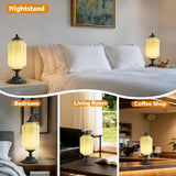 Milk Glass Table Lamp, Touch Control with USB Charging Port Vintage Bedside Desk Lamp Stepless Dimming Living Room