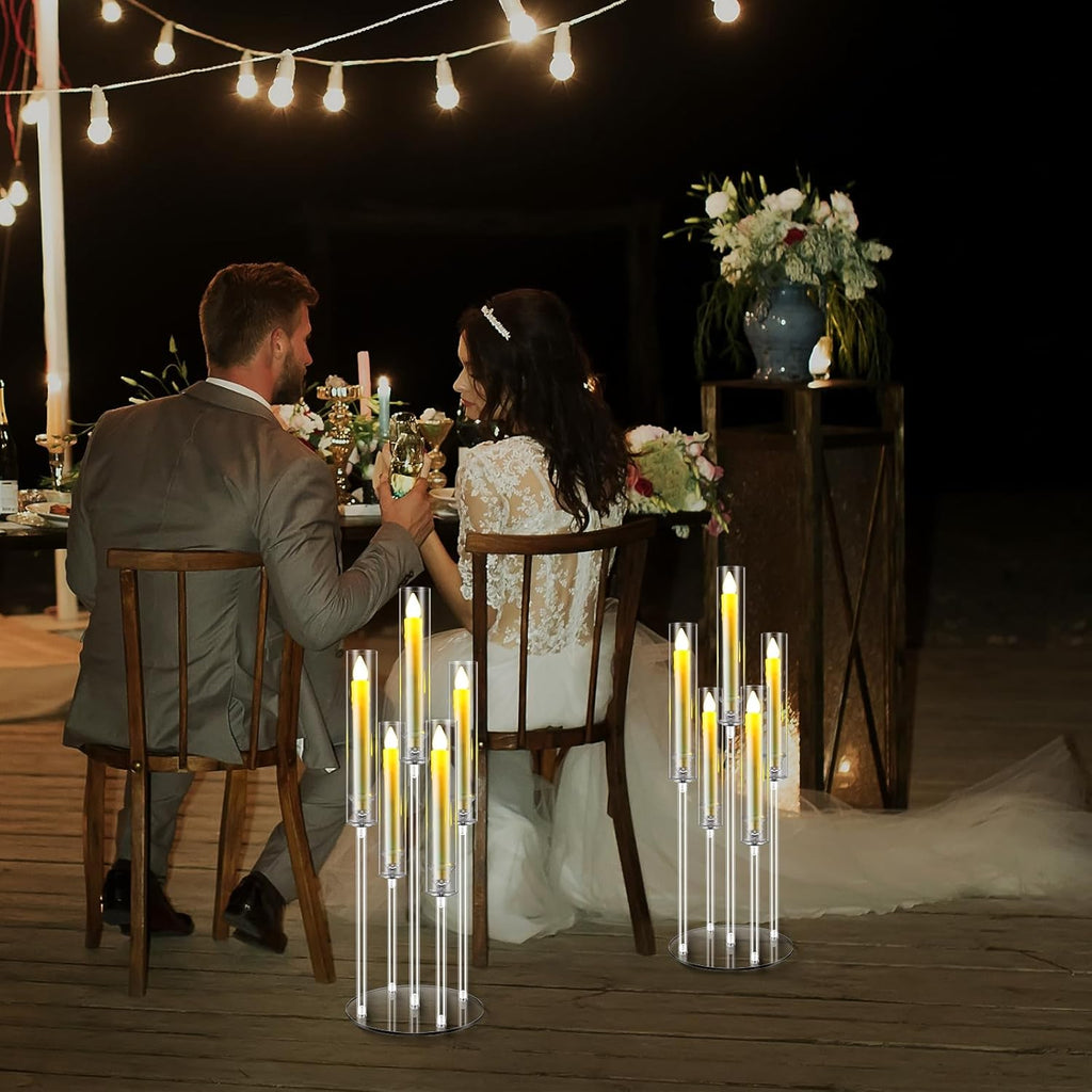 4 Sets 5 Arm Acrylic Candelabra Holderar Candle Centerpieces with LED Candles and Shade for Proposal Ceremony