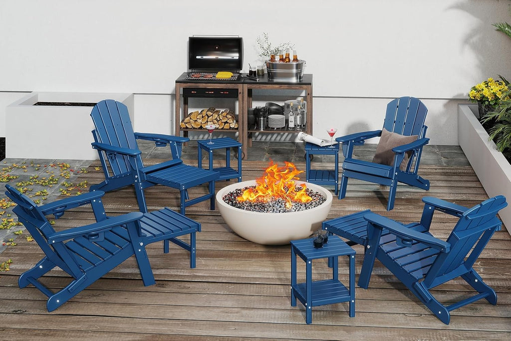 Adjustable Adirondack-Chairs-with-Ottoman Set of 2, HDPE, Blue