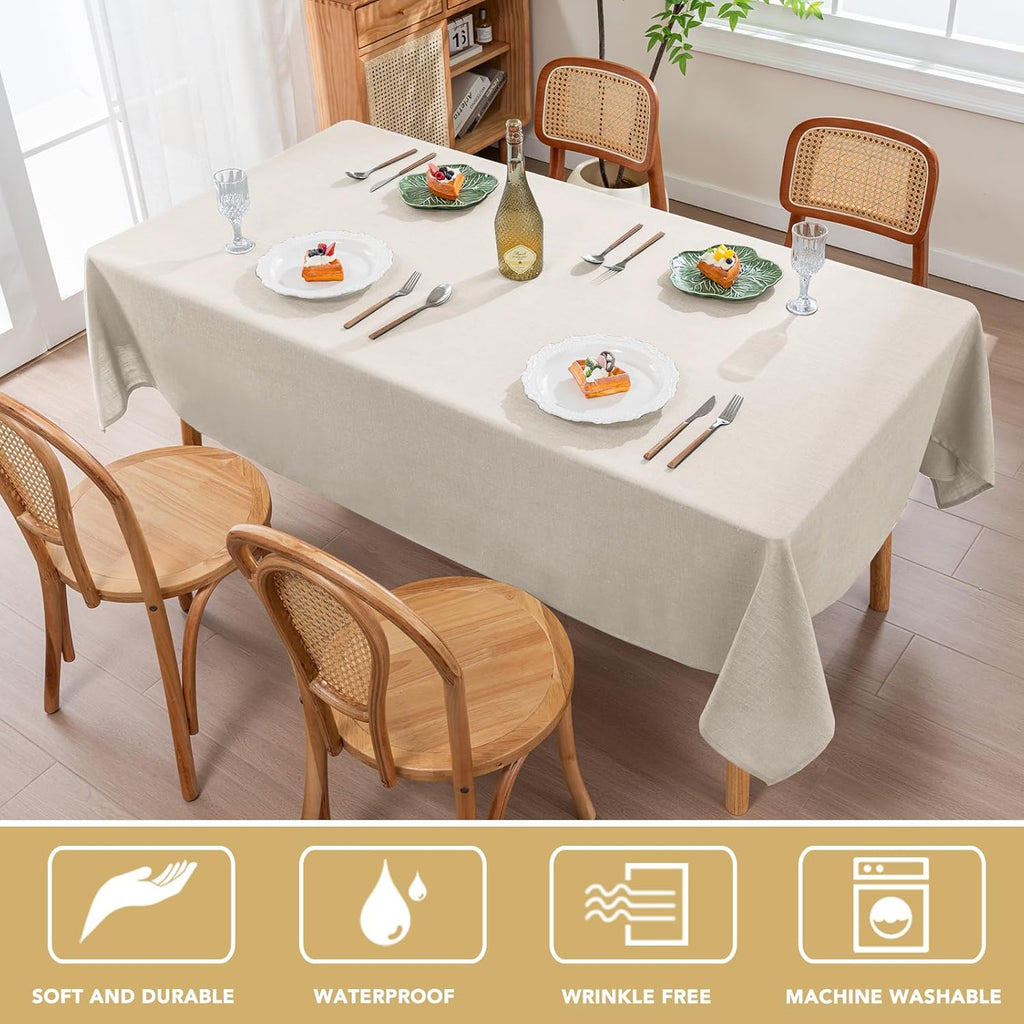 Linen Table Cloths Rectangle 60 x 120 Inch Premium Tablecloth Spill-Proof Waterproof Table Cover for
