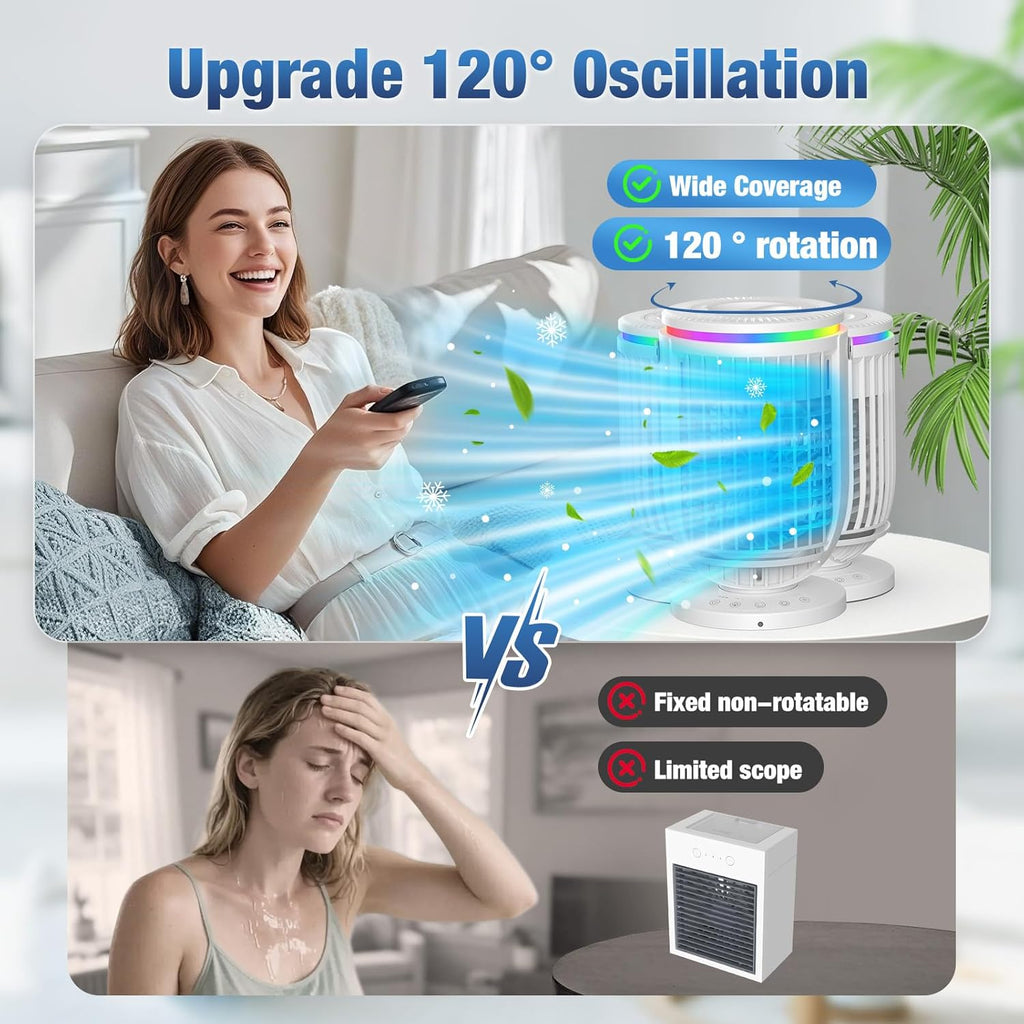 AI Portable Air Conditioners Fan with 120° Rotating Function,Evaporative Mini Room Air Conditioners
