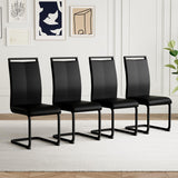 Modern Leather Dining Chairs Set of 4, Armless Upholstered Kitchen Chairs with Padded Seat and Chrome Legs, Black