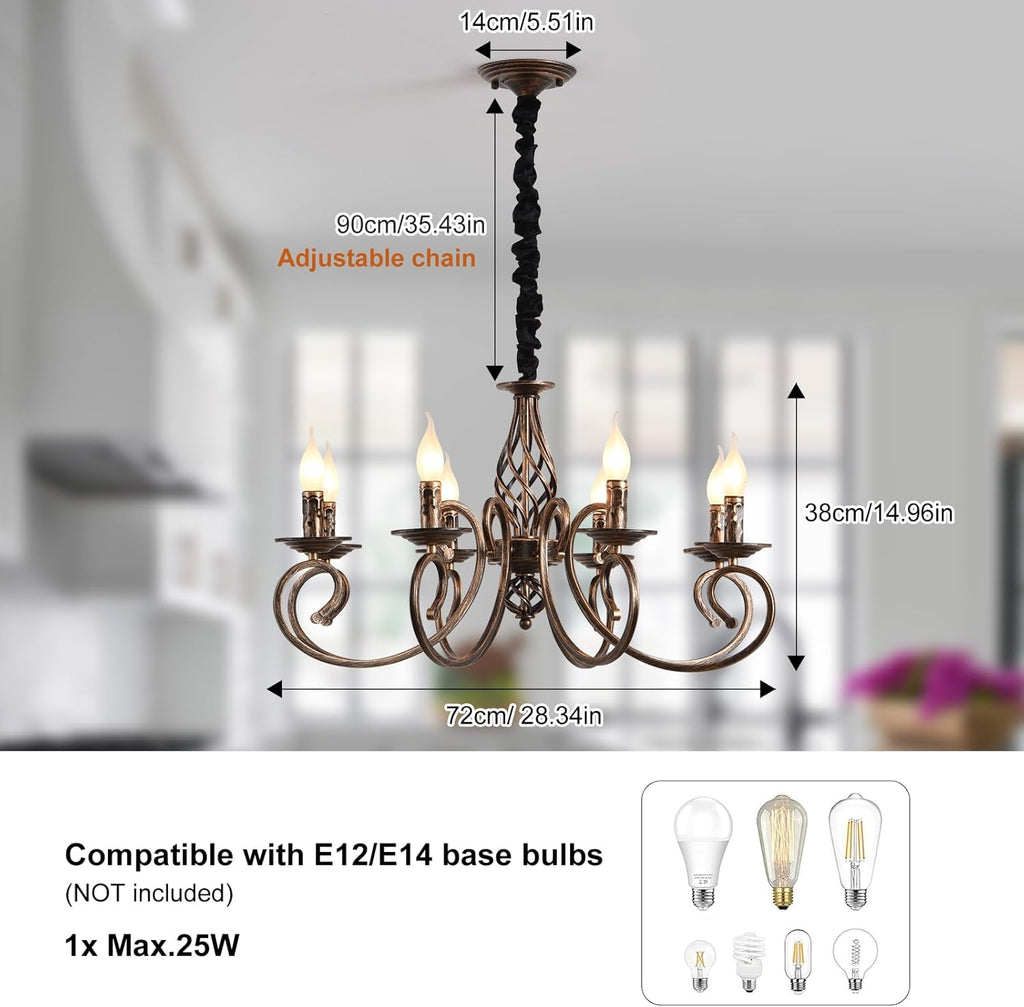 Rustic Chandeliers,8 Lights Candle French Country Chandelier,Vintage Iron Pendant Light Fixture Hanging Light for Farmhouse,Kitchen Island,Dining Room,Bedroom