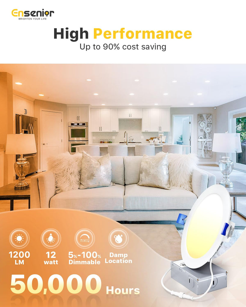 6 Pack 6 Inch LED Recessed Light, 5CCT Dimmable Canless Wafer