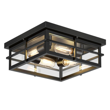 Black Flush Mount Ceiling Light, 4-Light Indoor Outdoor Light Fixtures for Porch with Clear Glass, 12 Inch Modern