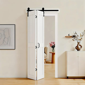 Bifold Barn Door, 36" x 84", MDF Bi-Fold Sliding Closet Doors, Header Board and Hardware Kit Include