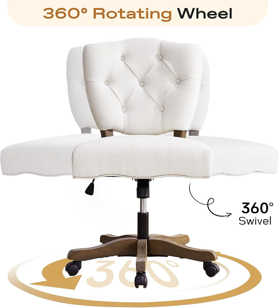 Upholstered Swivel Desk Chair Chenille Tufted Fabric Home with Wheels Adjustable Height Classic Task Chair with