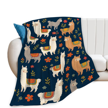 Llama Blanket, Alpaca Throw Blanket, Flower Gifts Blankets Stuff Fleece Flannel Plush for Girls Women Men Boys Lovers
