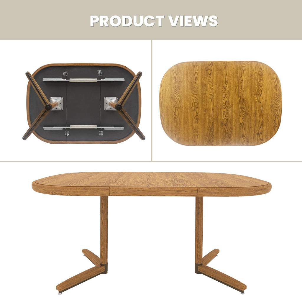 Extendable Square Round Dining Table for 4 to 6 Person-Chestnut