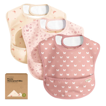 3-Pack Waterproof Baby Bibs for Eating, Lightweight, Butterflies