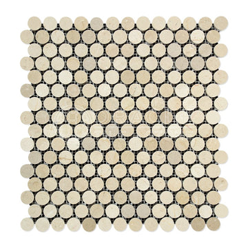 Crema Marfil Spanish Marble Penny Round Mosaic Tile, Polished