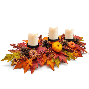 Fall Centerpiece Table Decorations, 27.5'' L Assorted Artificial Pumpkins, Pine Cones, Berries, and Autumn Leaves