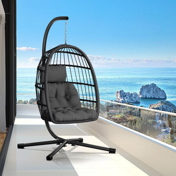 Egg Chair with Stand, Patio Rattan Wicker Hanging Swing Egg Chair Hammock Chair Porch Garden, Thickened Aluminum Alloy