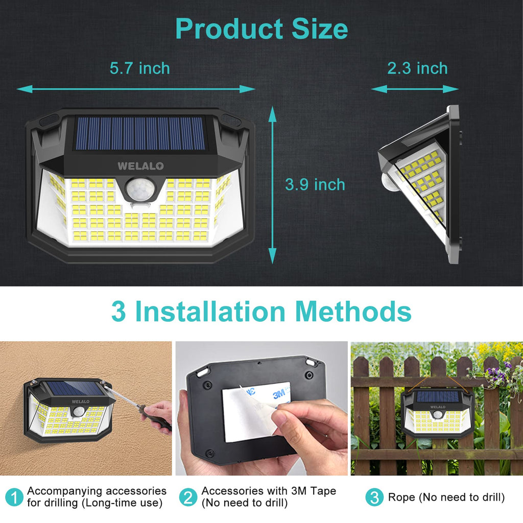 Solar Light Outdoor, Motion Sensor, 188 LED, IP65 Waterproof, 4 Pack
