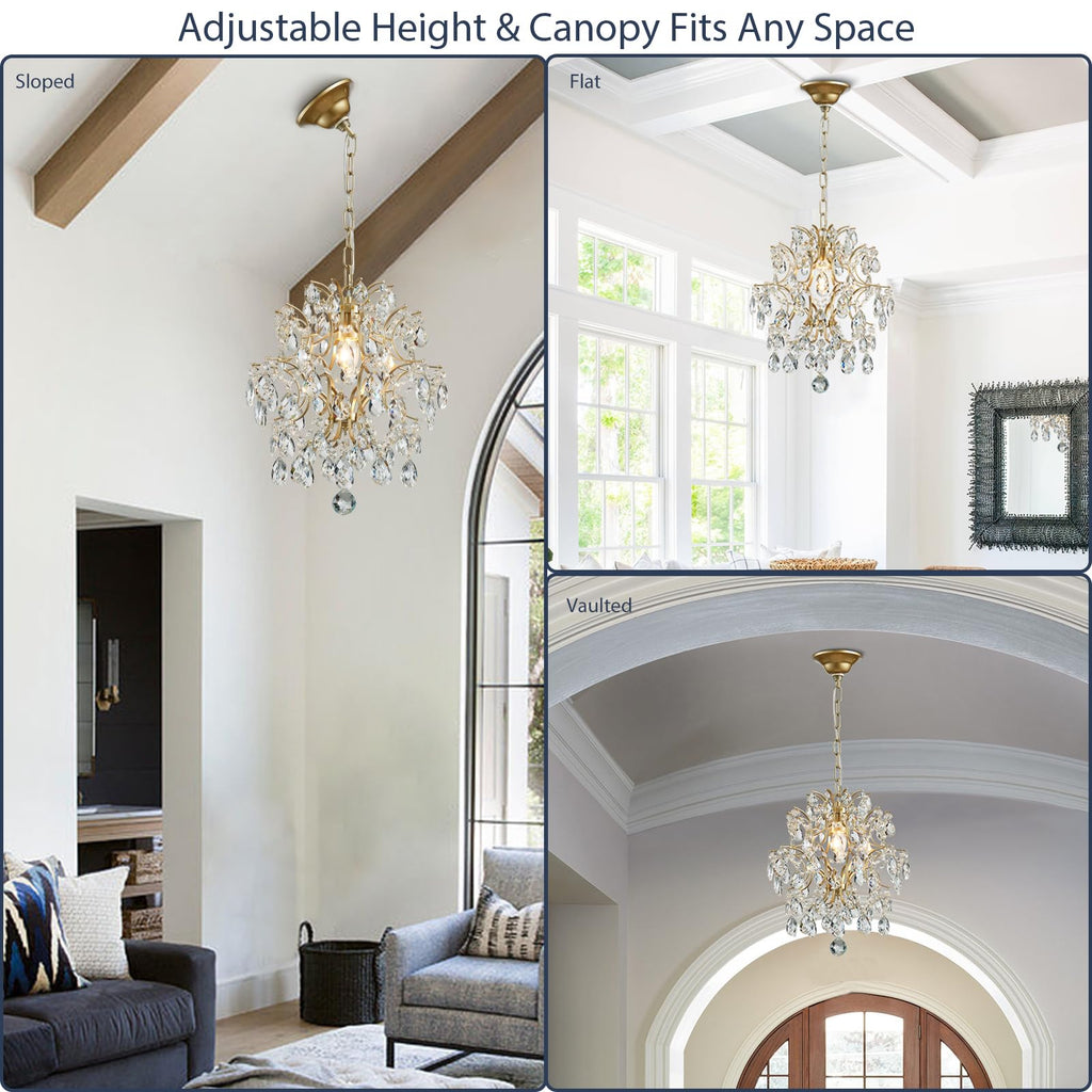 Gold Modern Pendant Chandelier Crystal Raindrop Lighting Ceiling Light Fixture Lamp Bathroom Bedroom Livingroom