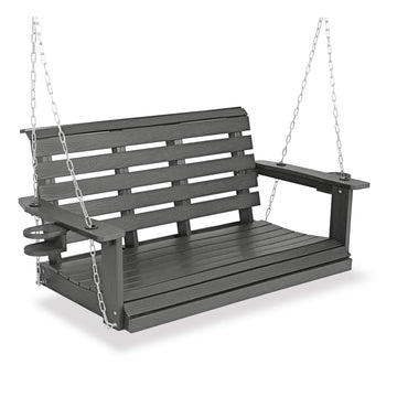 Poly Lumber 2-Seat Porch Swing, HIPS 4-Feet Bench Swing with Foldable Cup Holders, 18/8 Stainless Steel Hardware, High