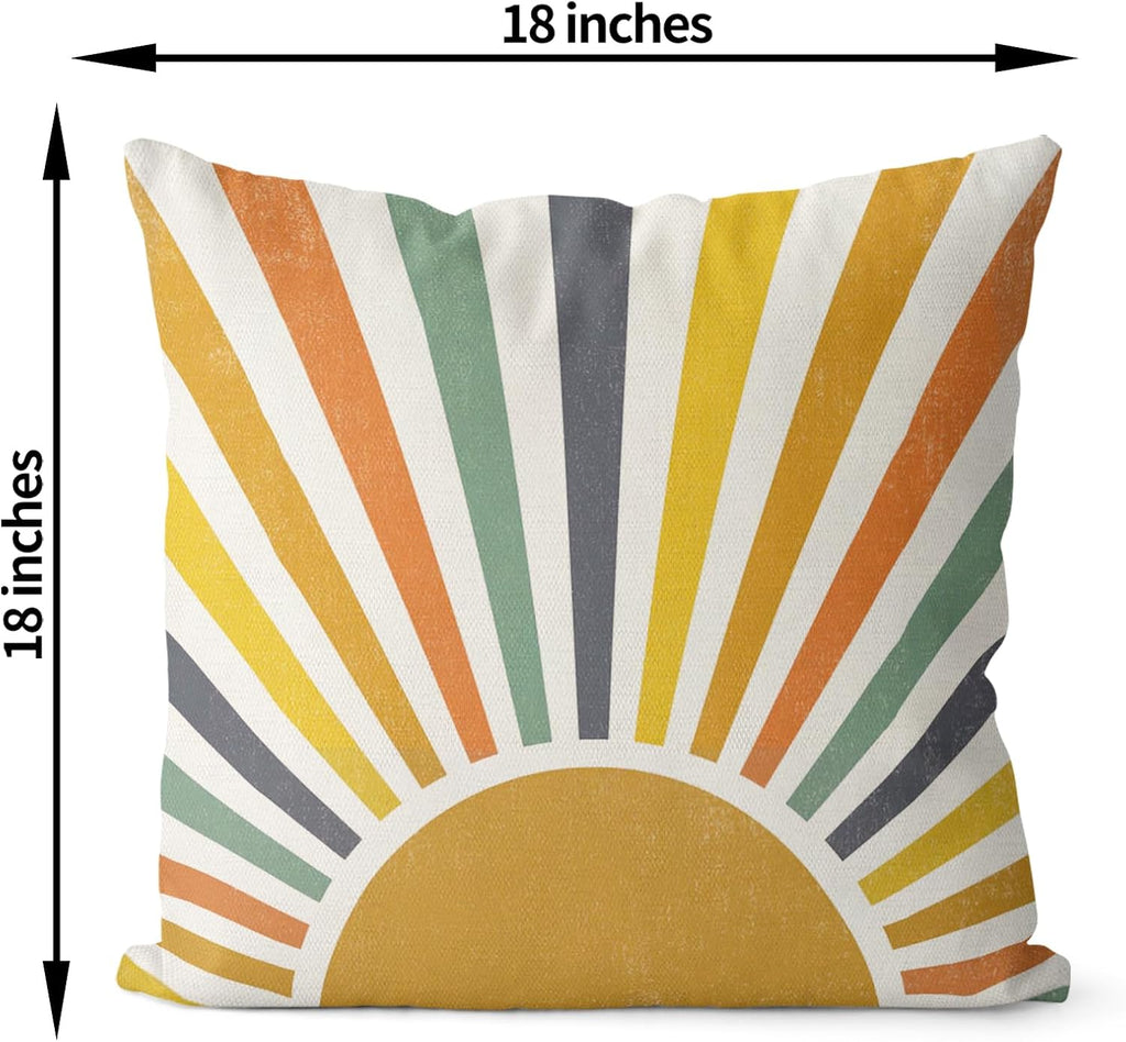 Summer Pillow Covers 18x18 Inch Set of 2, Stripes Yellow Sunshine Decorations Outdoor Throw Pillows Boho Summer