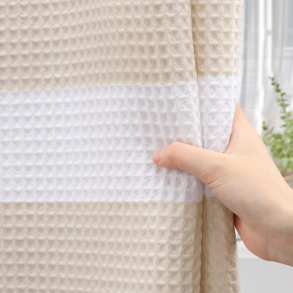 Long Waffle Heavyweight Cotton Fabric Beige Stripe 72Wx84L