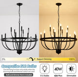 Black Chandelier 15-Light Industrial Iron Candle Chandelier Modern Suspended Farmhouse Chandeliers Pendant Light Fixtures for Dining Room Bedroom Living Room Kitchen Island Foyer E12 Bulb A109-B0CNG7FB6C
