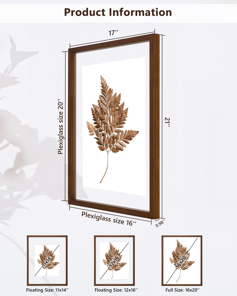 16x20 Floating Picture Frame for 12x16/11x14 Photos, 2-Pack Solid Wood Double Plexiglass Wall Art Frames, Any Size