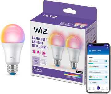Smart Light Bulbs, 2-Pack, Color A19 60W 800LM E26 Indoor LED Lights, Smart Bulbs with Motion Detection, Control with Voice or App